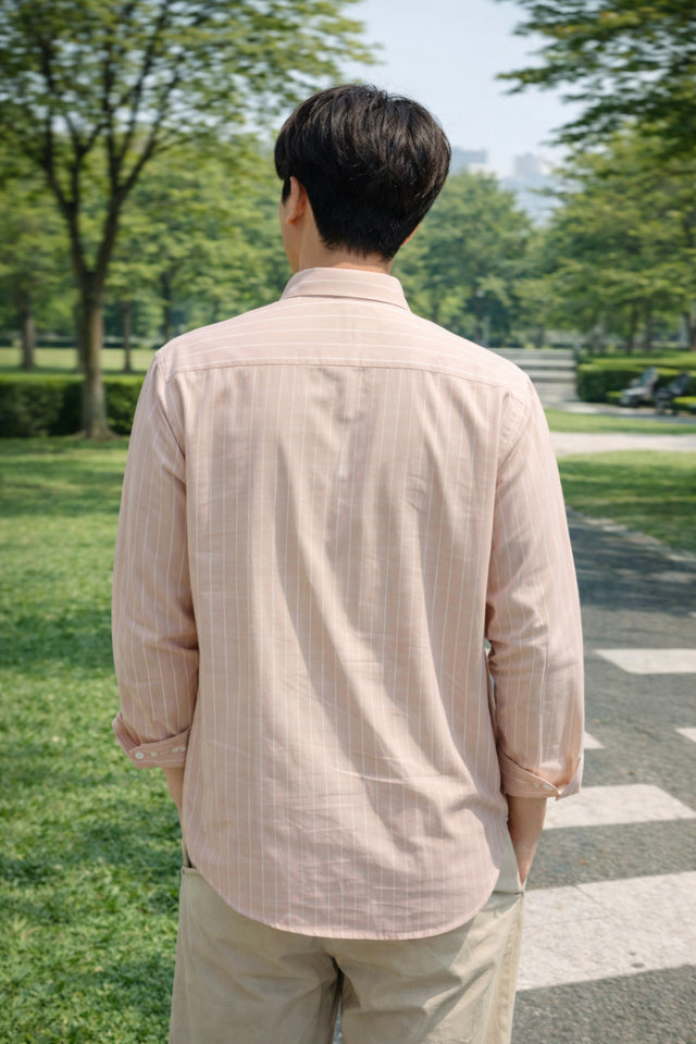 Mens Light Pink Striped Slim Fit Casual Shirt