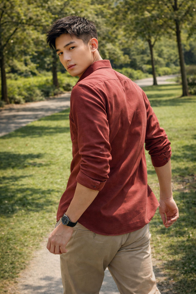 Men's Rust Red Slim Fit Casual Shirt 7