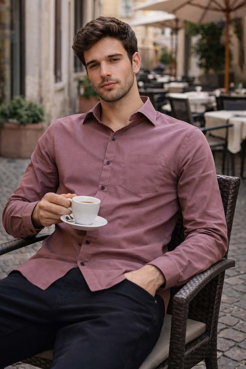 Men Mauve Solid Spread Collar Slim Fit Casual Shirt 4