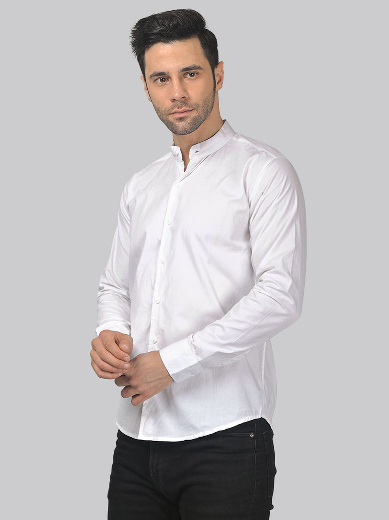 White Mandarin Collar Cotton Shirt for Men 5