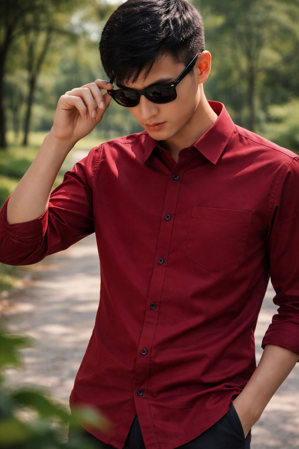 Mens Burgundy Slim Fit Casual Shirt