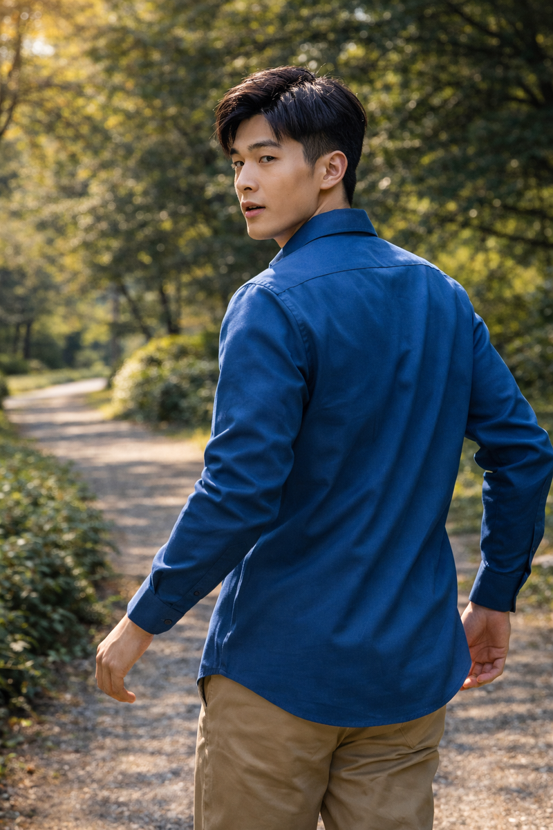 Men’s Blue Slim Fit Cotton Casual Shirt 5