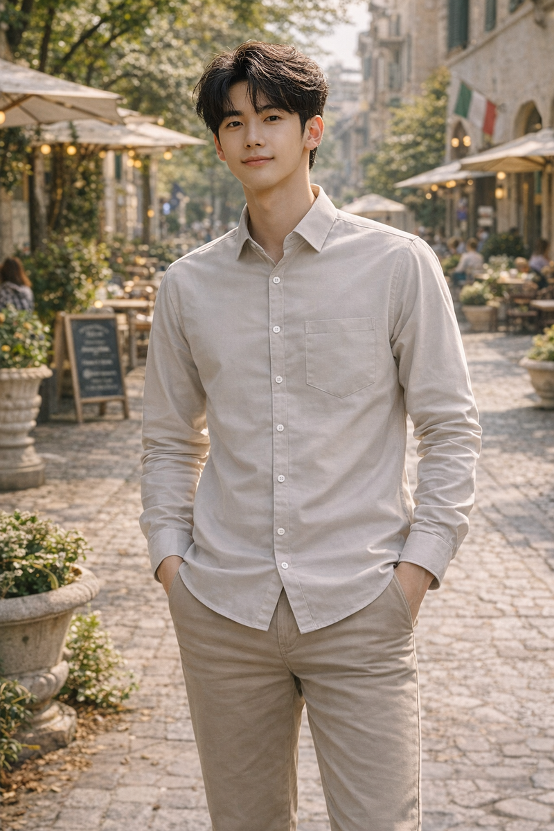 Men's Cream Slim Fit Casual Shirt 1