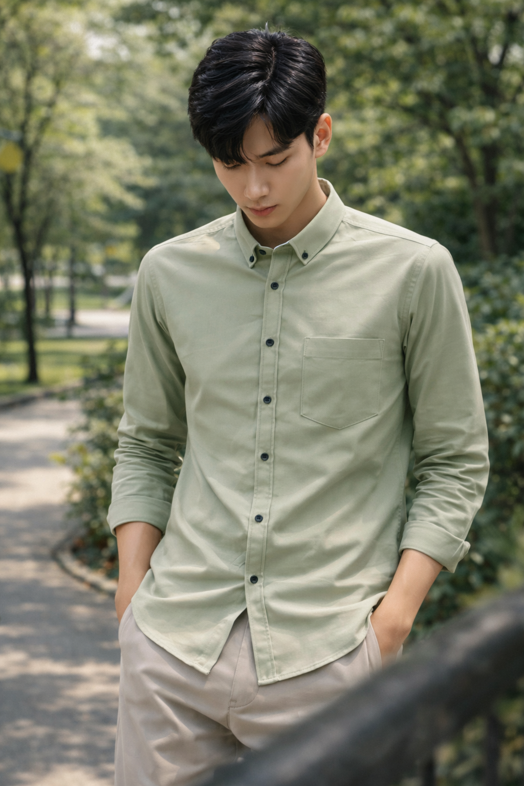 Men's Sage Green Slim Fit Casual Shirt