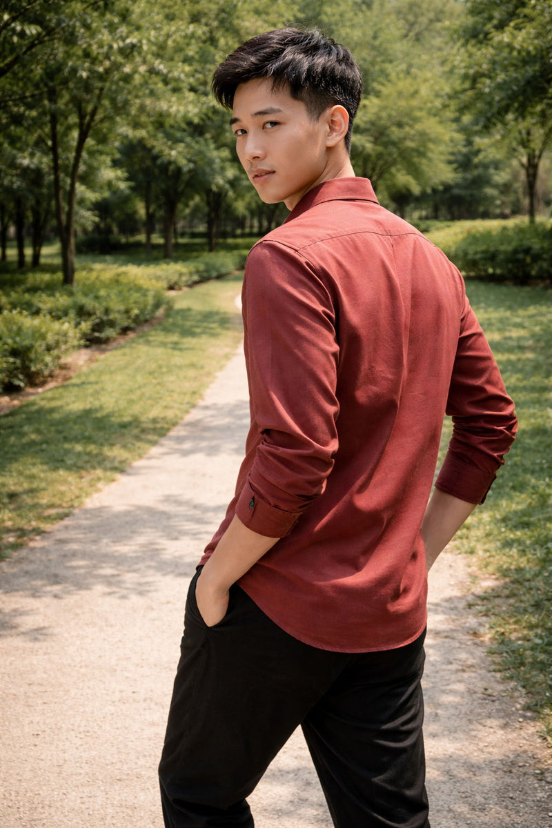 Men's Burnt Red Slim Fit Casual Shirt 3