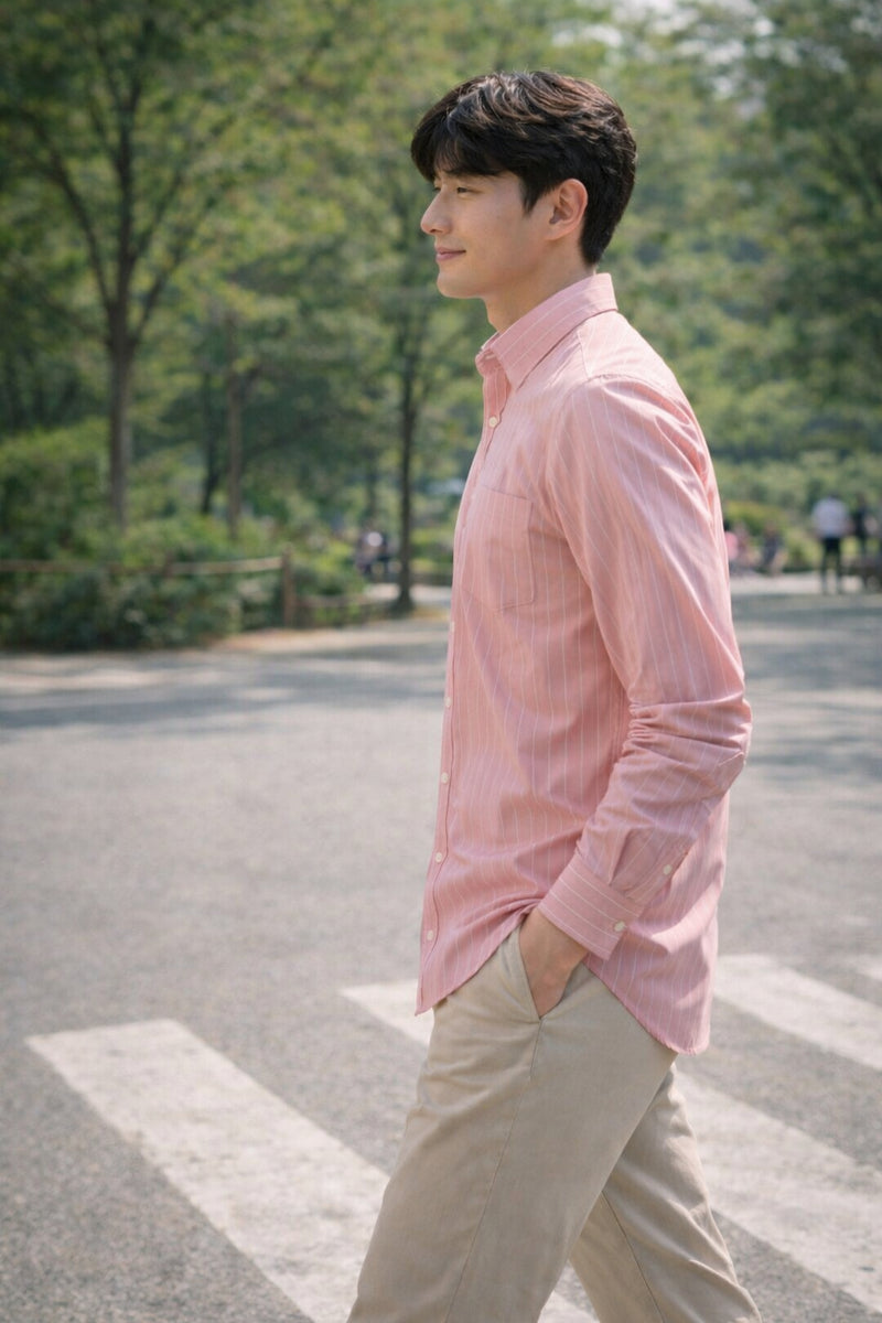 Mens Pink Striped Slim Fit Casual Shirt 3