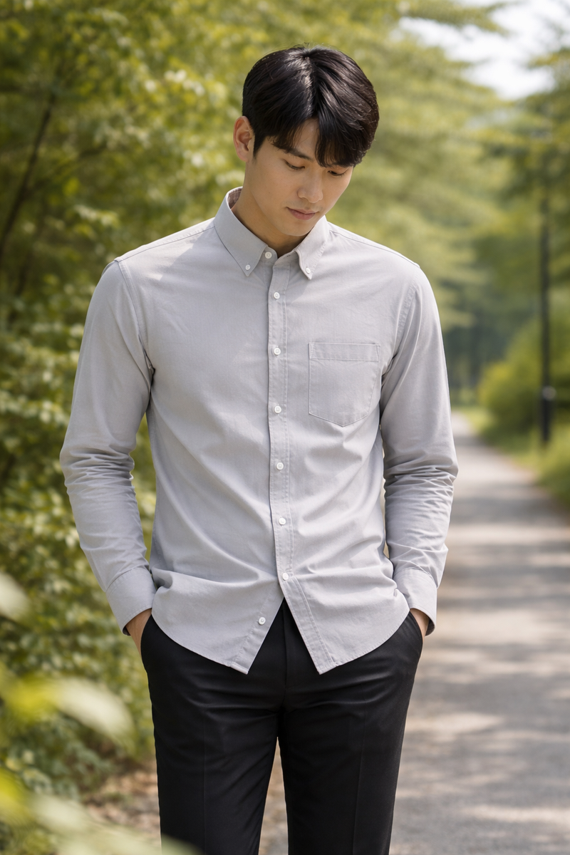 Men's Light Grey Slim Fit Casual Shirt 3