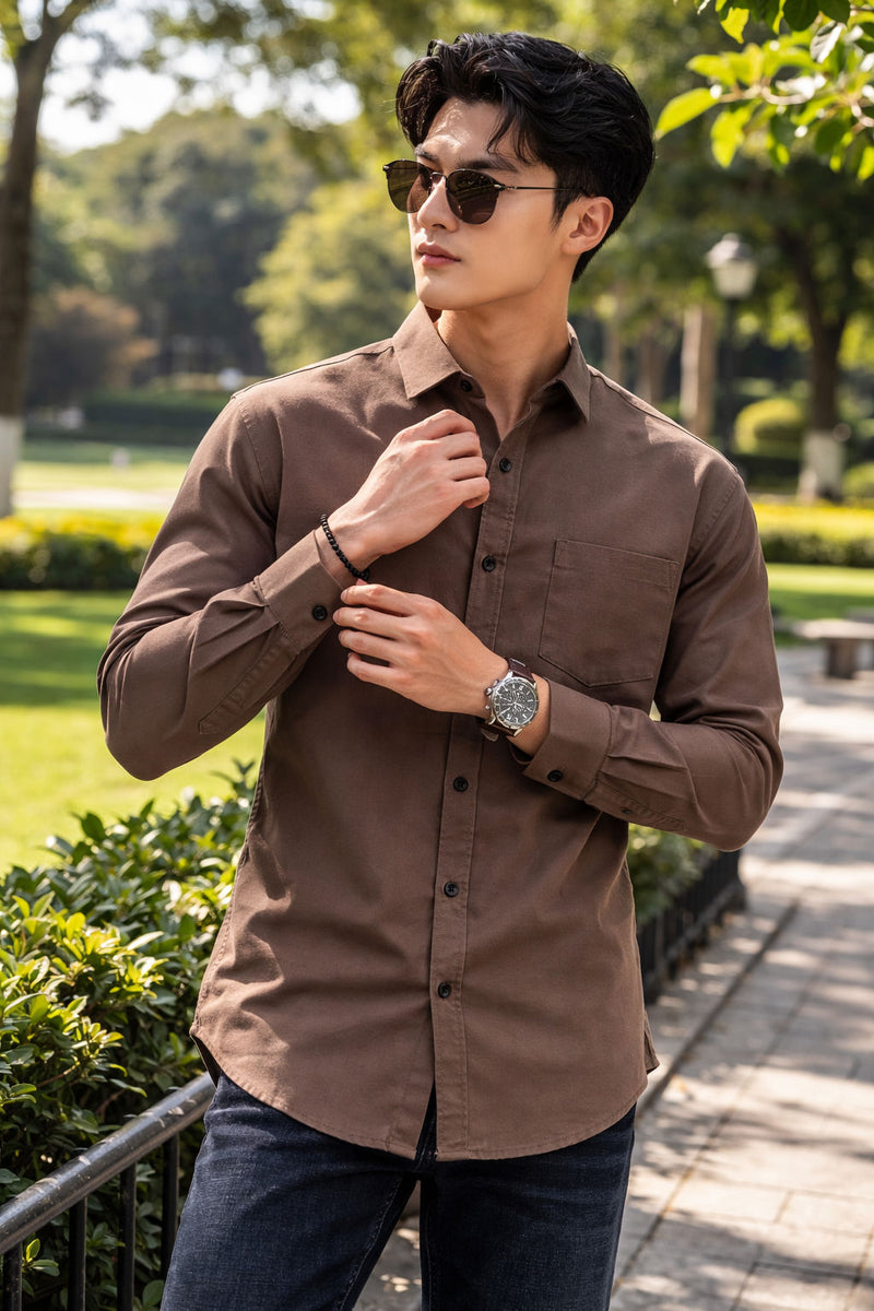 Mens Brown Slim Fit Casual Shirt 8