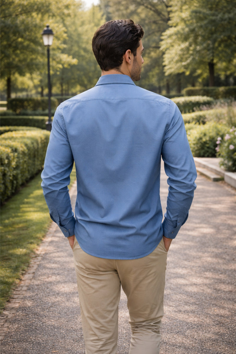 Men's Light Blue Solid Slim Fit Shirt 5