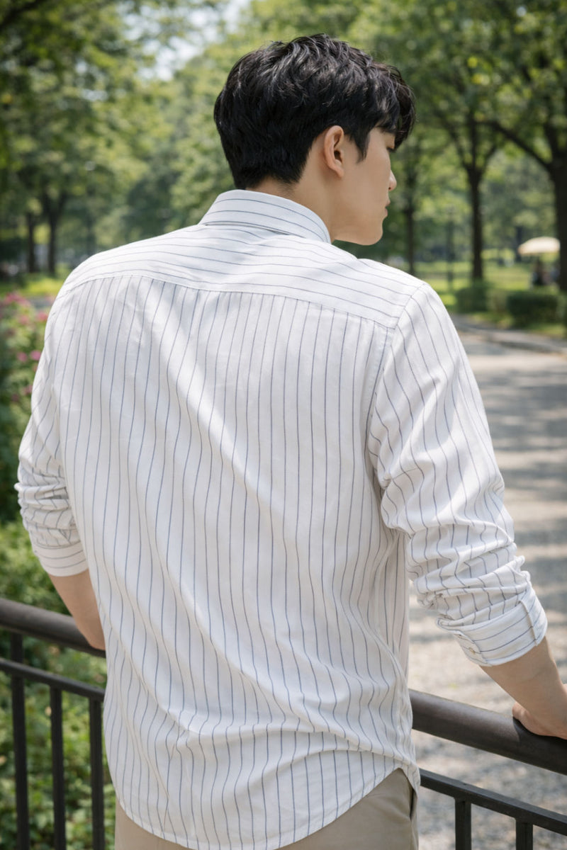 Mens White Striped Slim Fit Casual Shirt 7