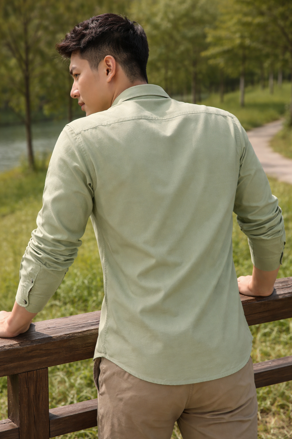 Men's Light Green Slim Fit Casual Shirt