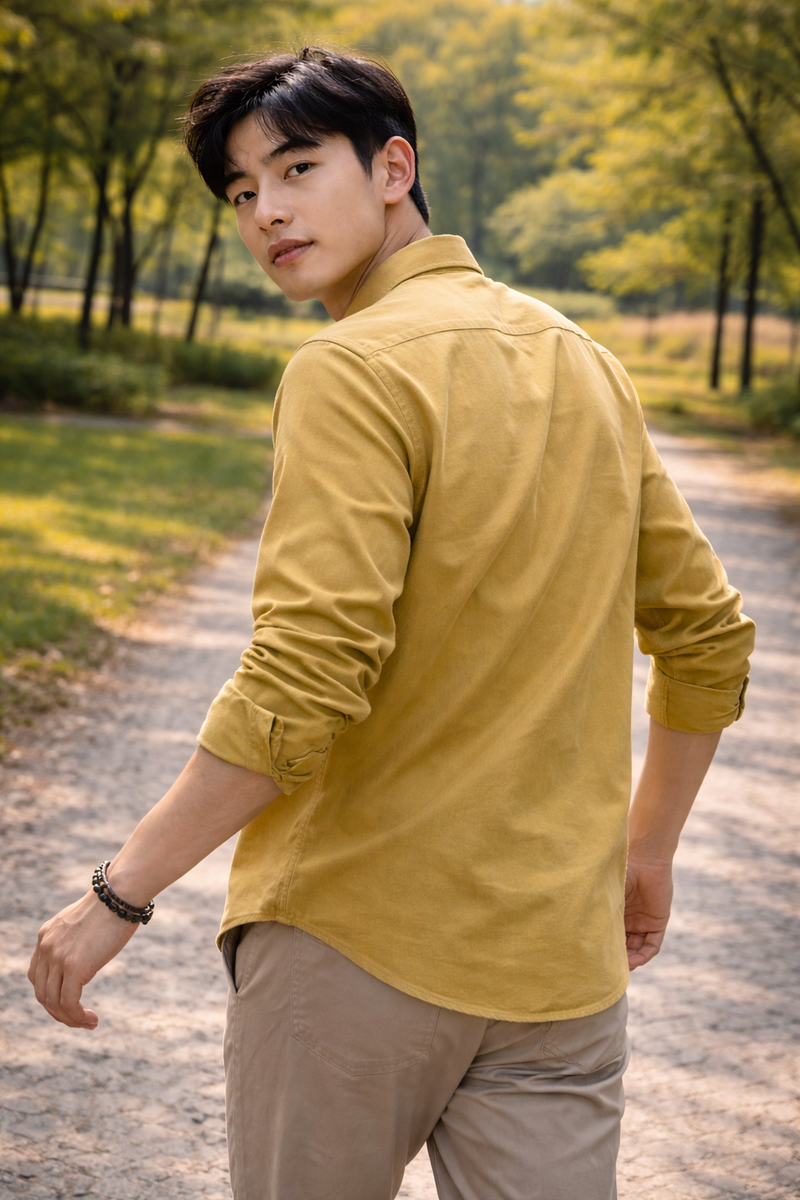 Men's Mustard Yellow Slim Fit Casual Shirt 3