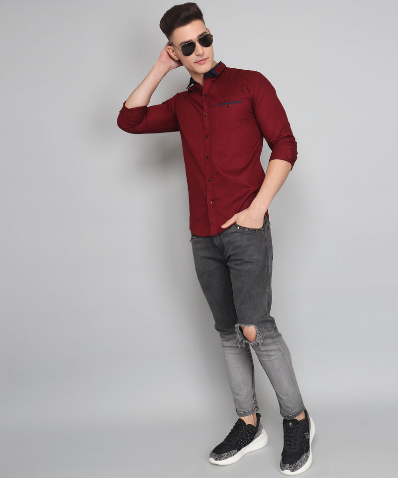Deep Maroon Cotton Shirt for Men 6