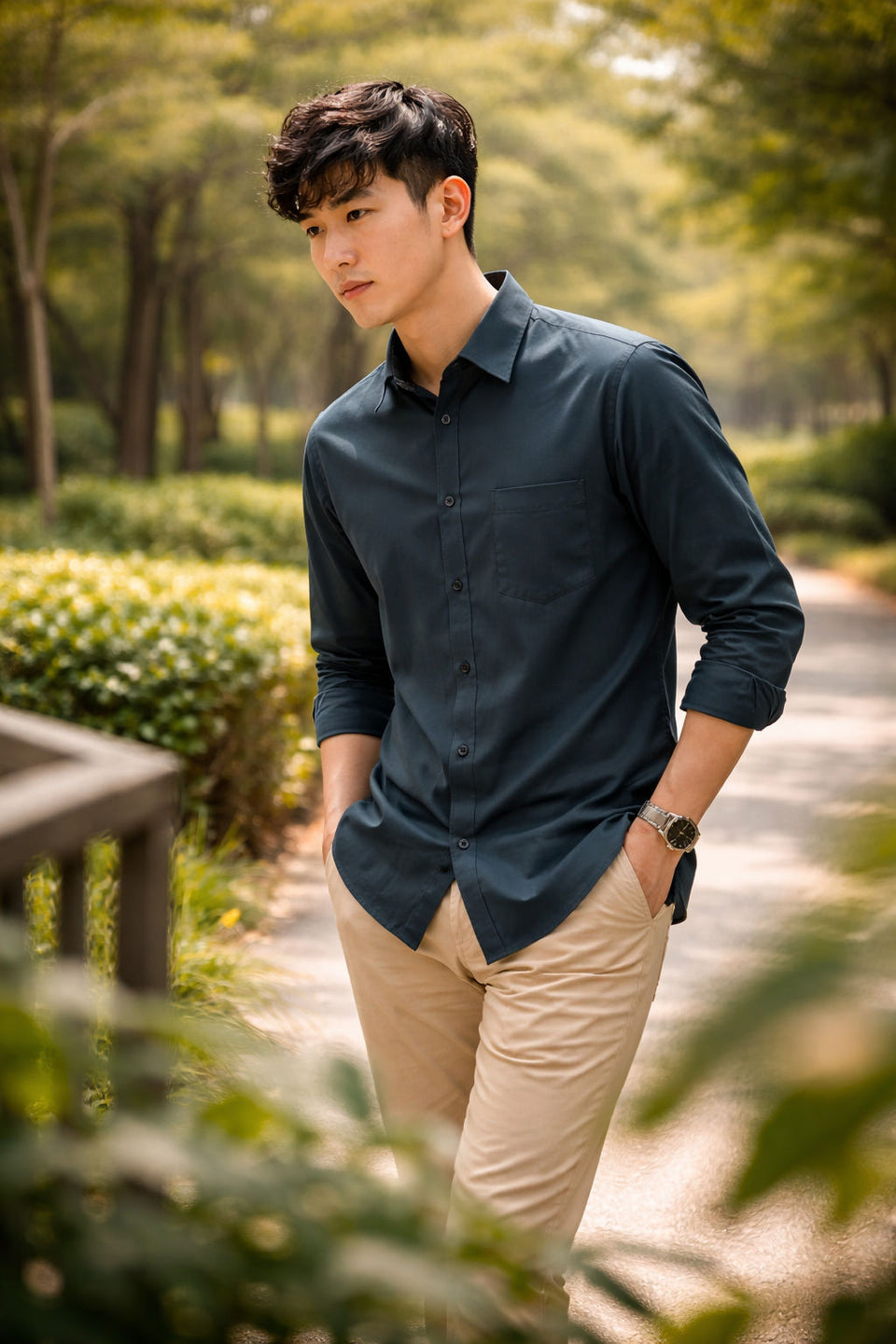 Mens Green Slim Fit Casual Shirt