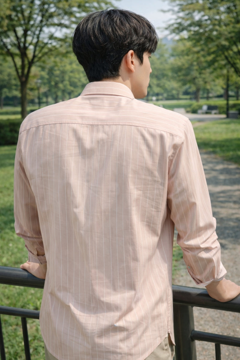 Mens Light Pink Striped Slim Fit Casual Shirt 6