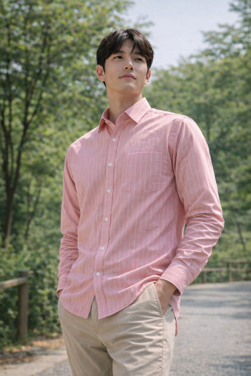 Mens Pink Striped Slim Fit Casual Shirt 7