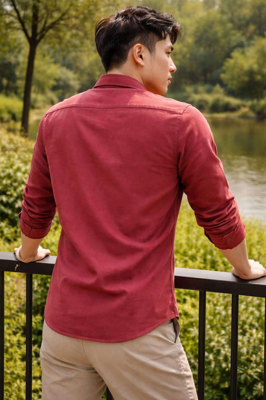 Men's Rust Red Slim Fit Casual Shirt