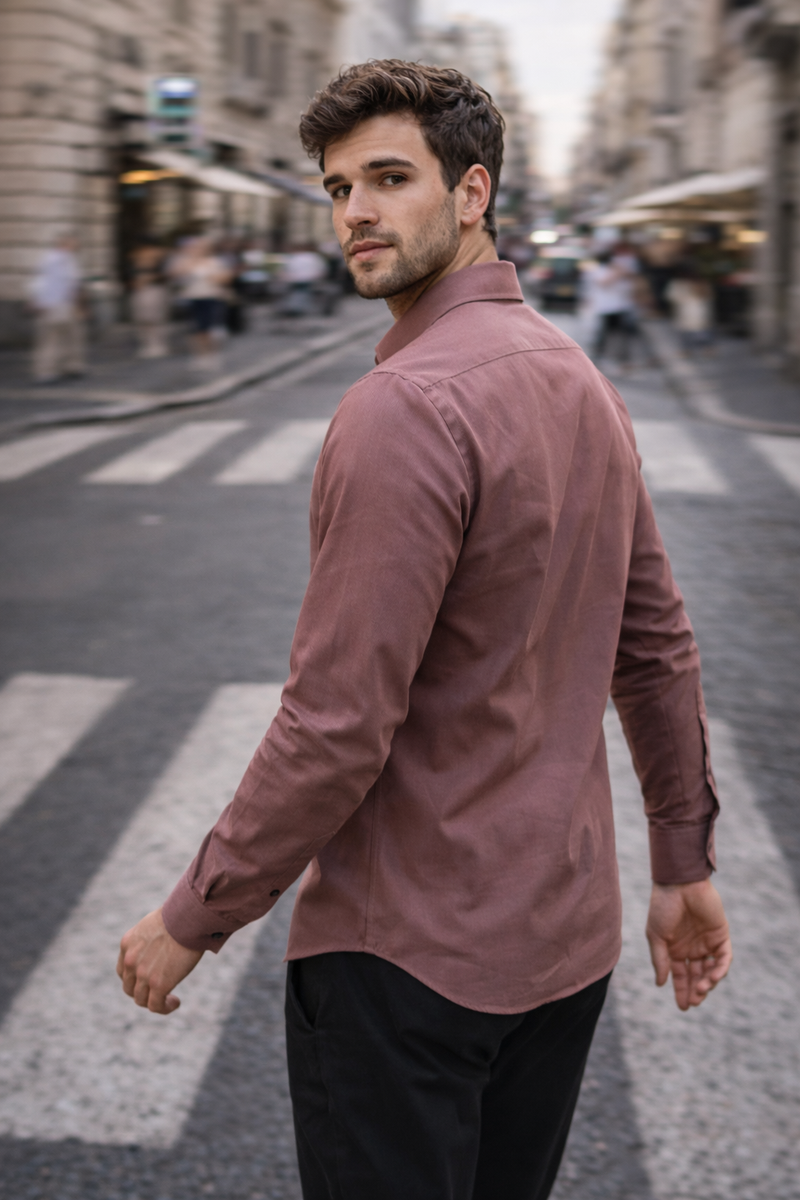 Men Mauve Solid Spread Collar Slim Fit Casual Shirt 6