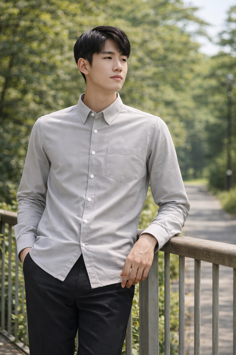 Men's Light Grey Slim Fit Casual Shirt 6