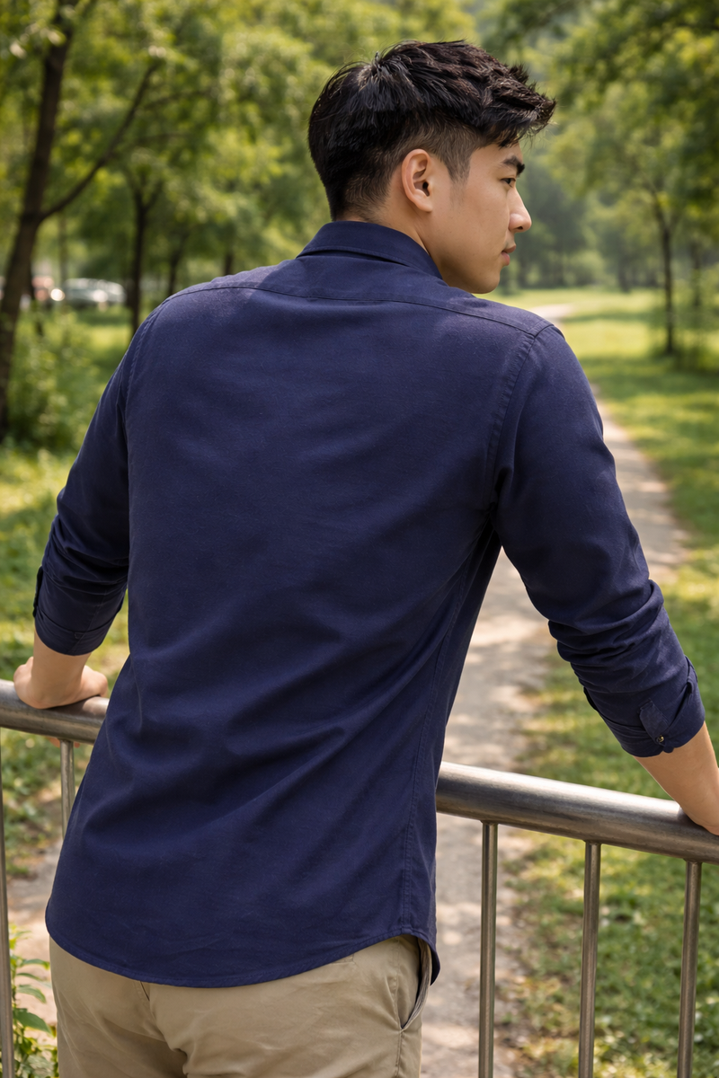 Men's Dark Blue Slim Fit Casual Shirt 8