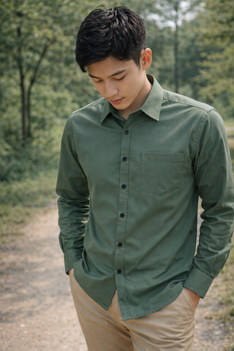 Men's Dusty Green Slim Fit Casual Shirt 5
