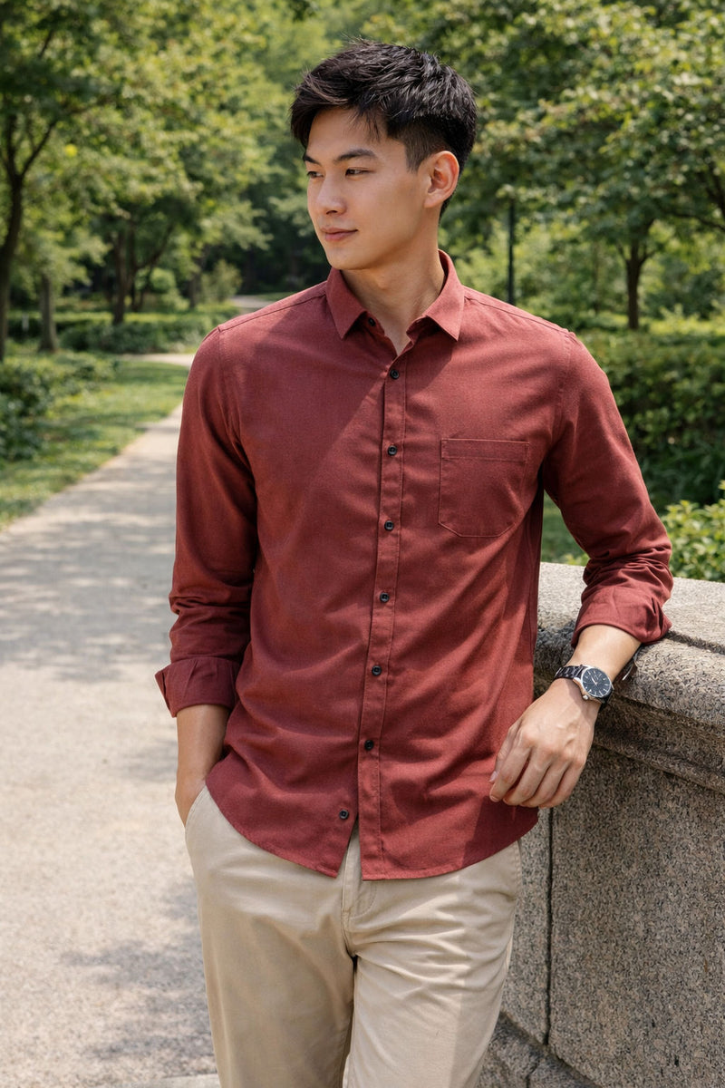 Men's Burnt Red Slim Fit Casual Shirt 6