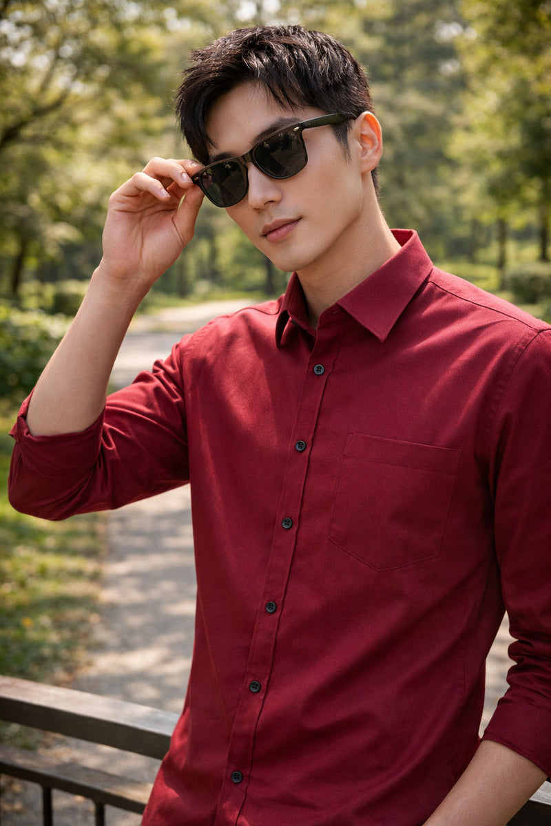 Men's Red Slim Fit Casual Shirt 5