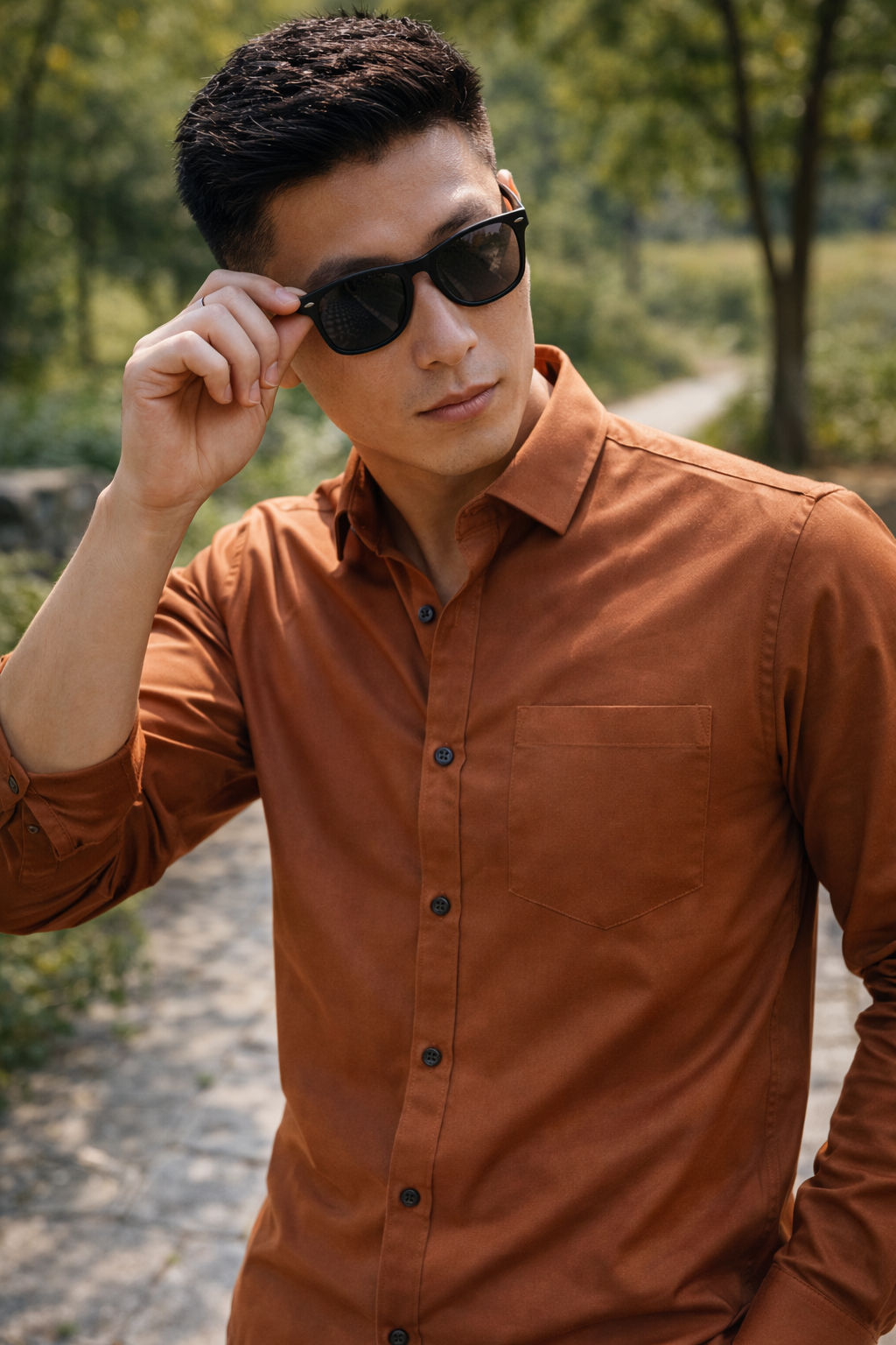 Mens Burnt Orange Slim Fit Casual Shirt