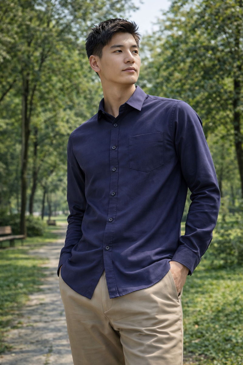 Men's Dark Blue Slim Fit Casual Shirt 2