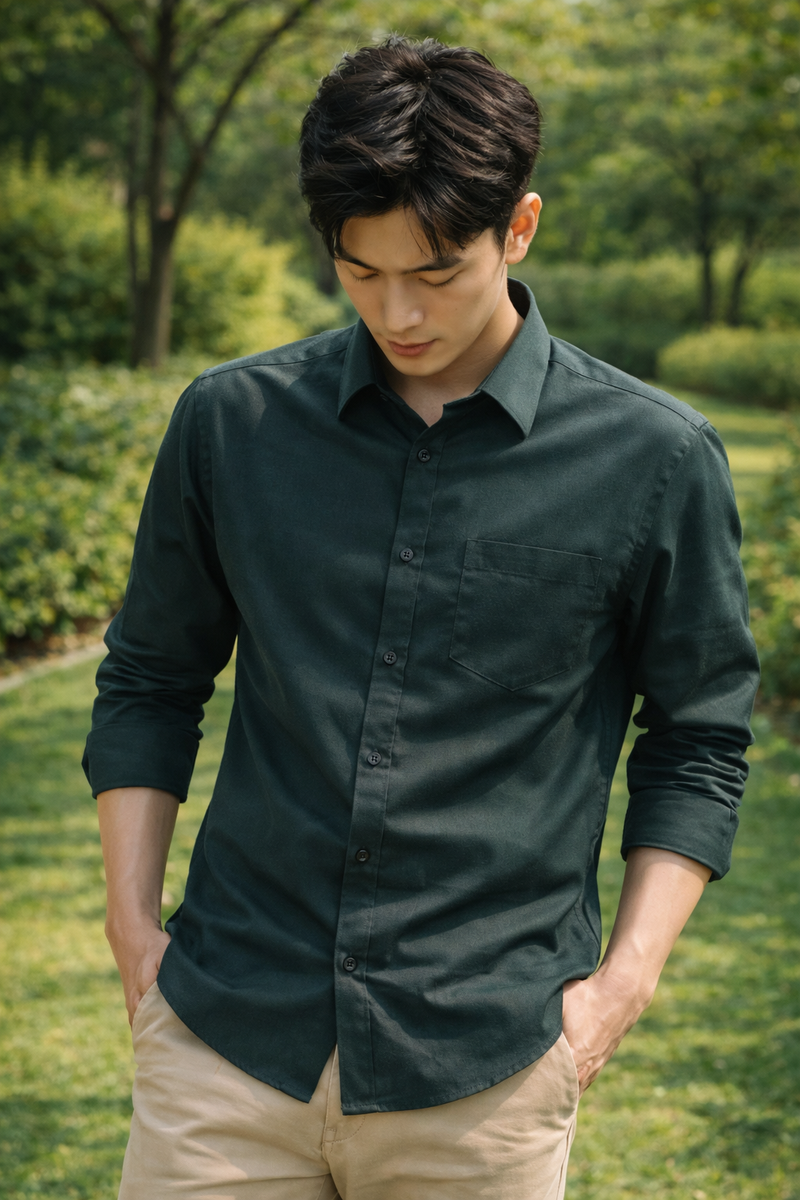 Men's Dark Green Slim Fit Casual Shirt 7