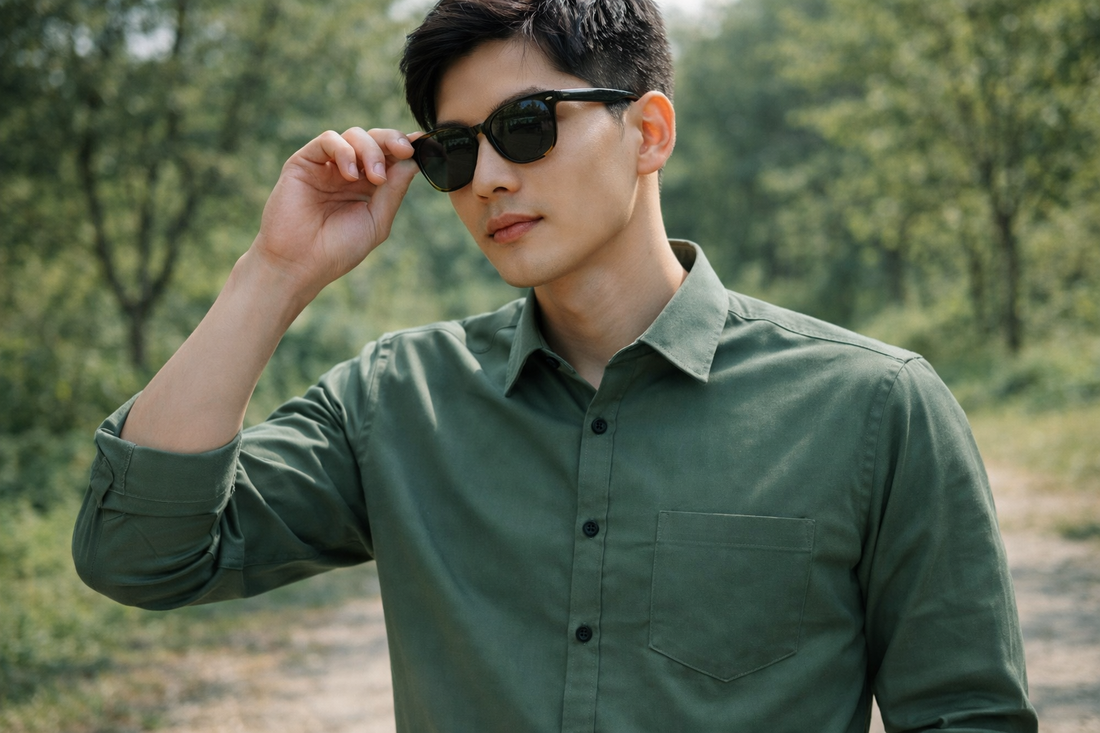 Men's dusty green slim-fit casual shirt, product view