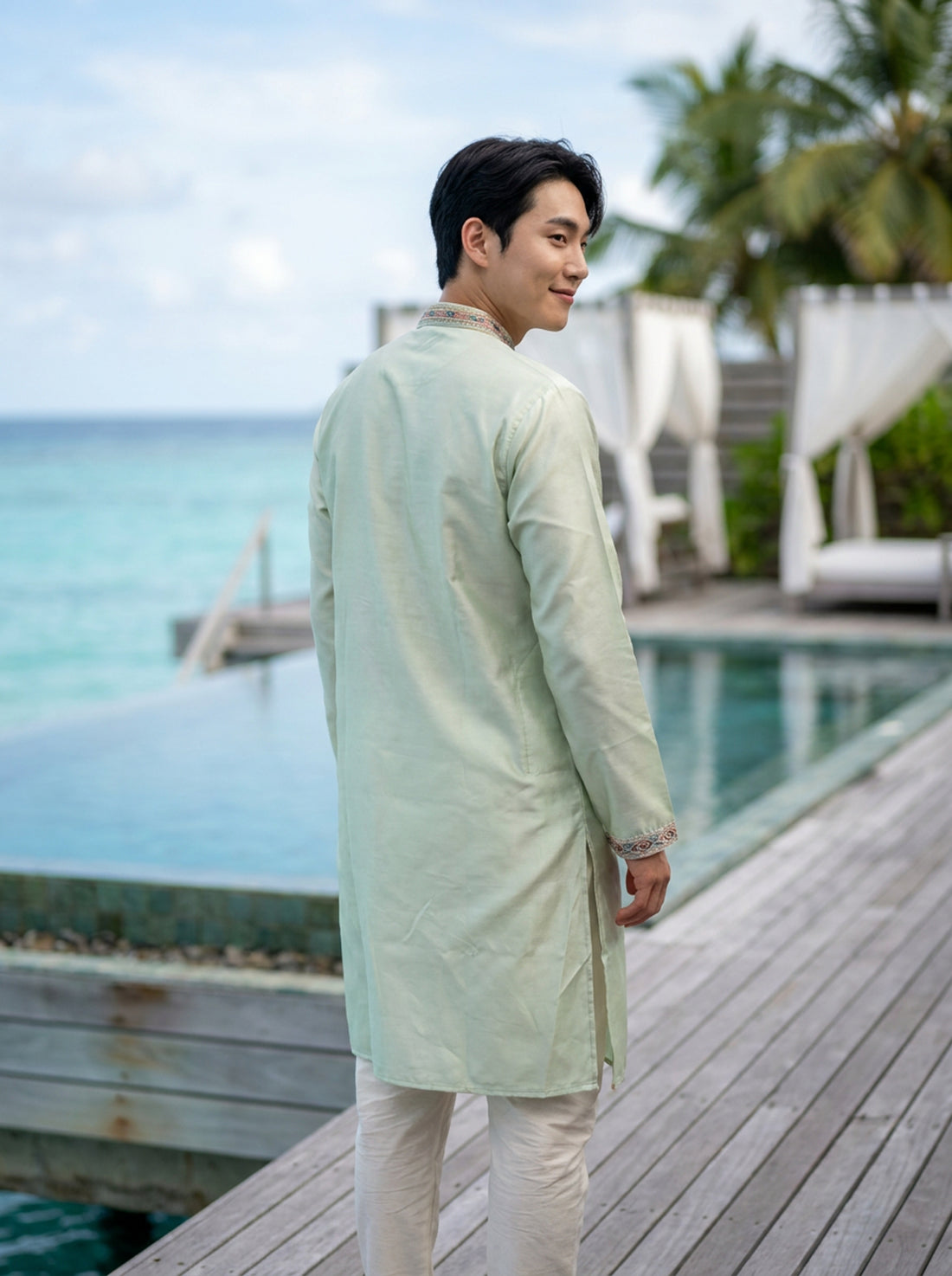 Men's Mint Green Art Silk Embroidered Festive Kurta
