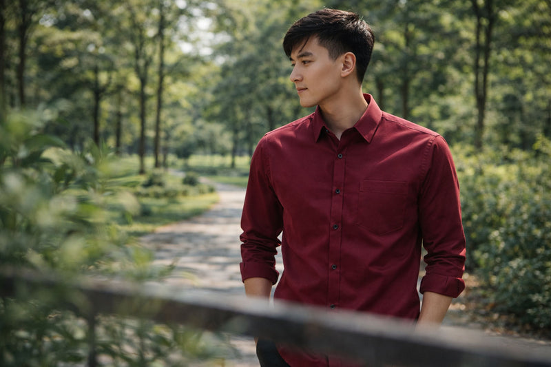 Men’s Burgundy Slim Fit Cotton Casual Shirt 4