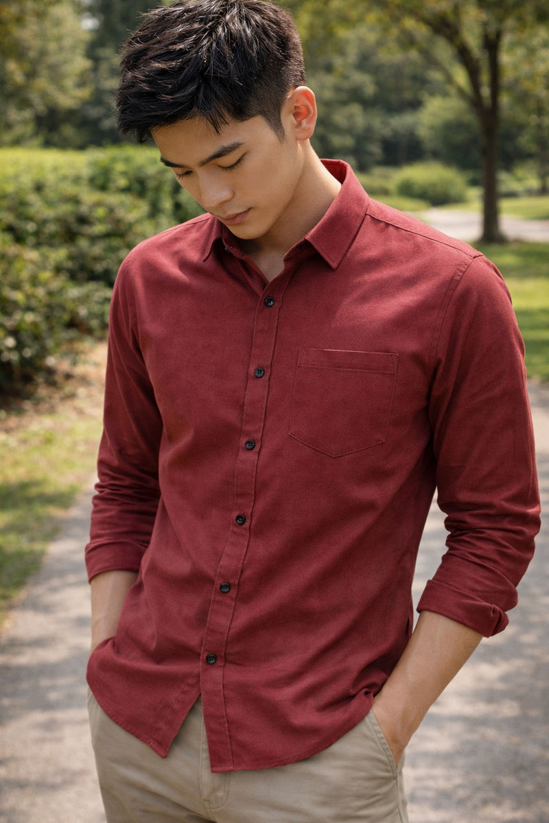 Men's Rust Red Slim Fit Casual Shirt 5
