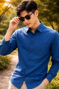 Men’s Blue Slim Fit Cotton Casual Shirt