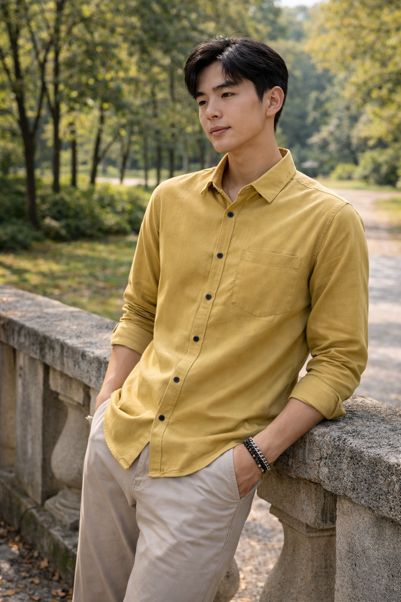 Men's Mustard Yellow Slim Fit Casual Shirt 5
