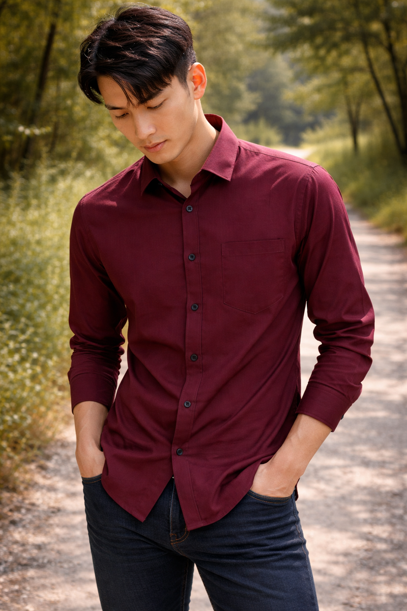 Men's Maroon Slim Fit Casual Shirt 4