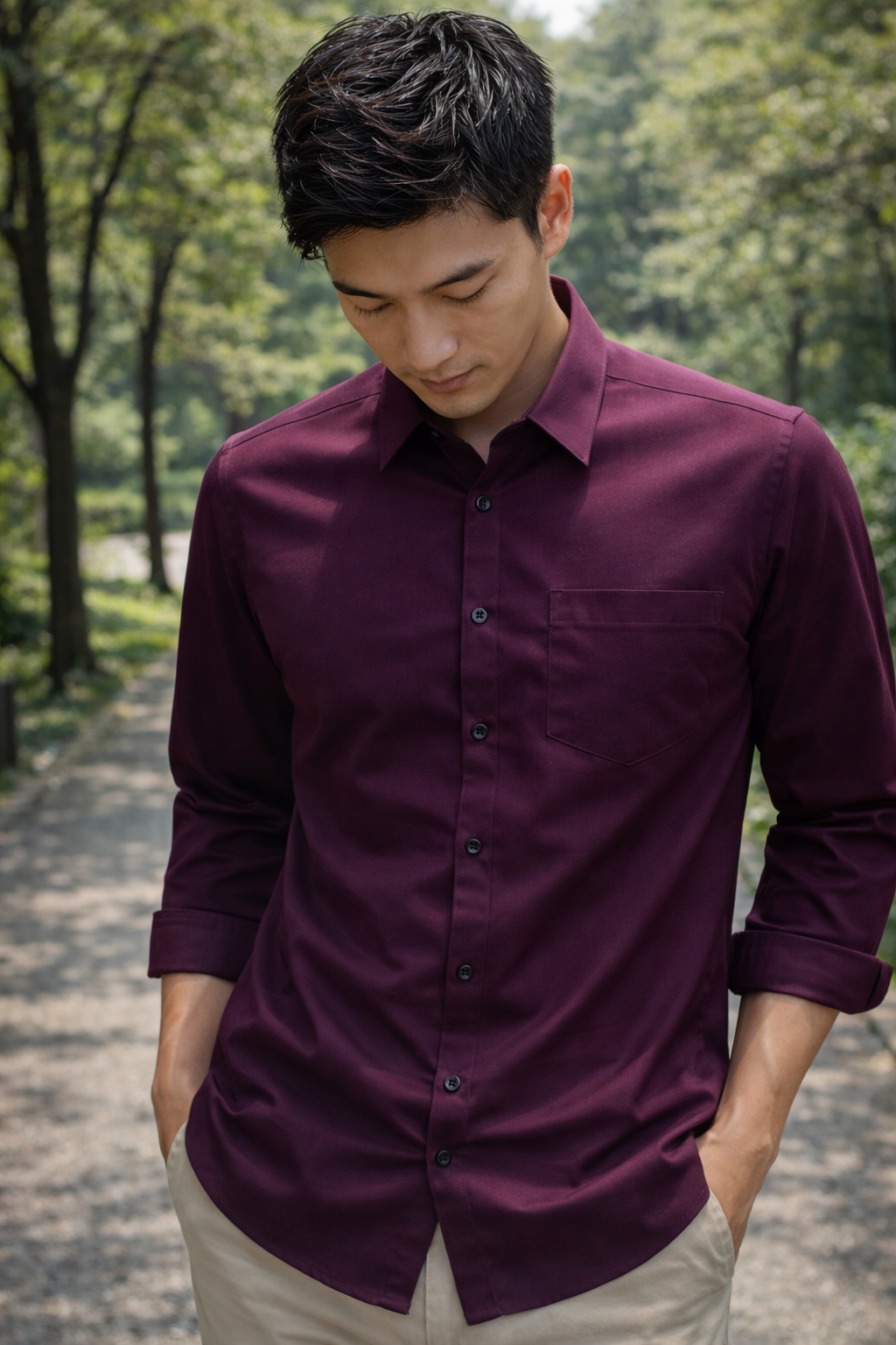 Men's Deep Purple Slim Fit Casual Shirt
