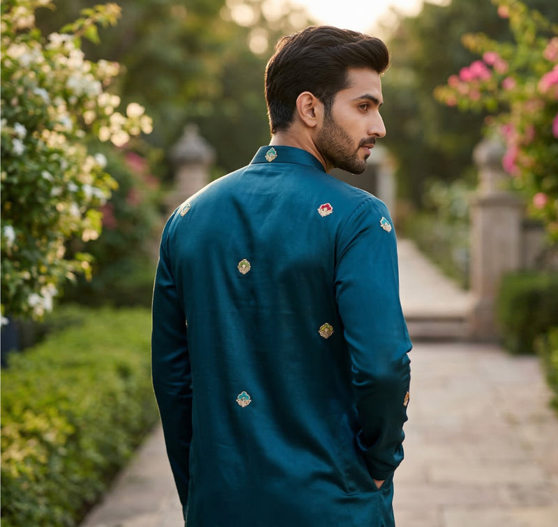 Men Blue Kurta for Festive & Wedding Wear with Ethnic Border 8