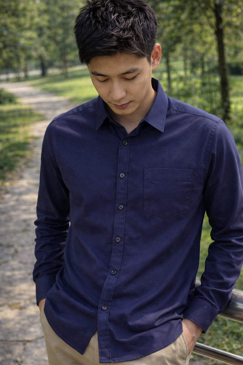 Men's Dark Blue Slim Fit Casual Shirt 1
