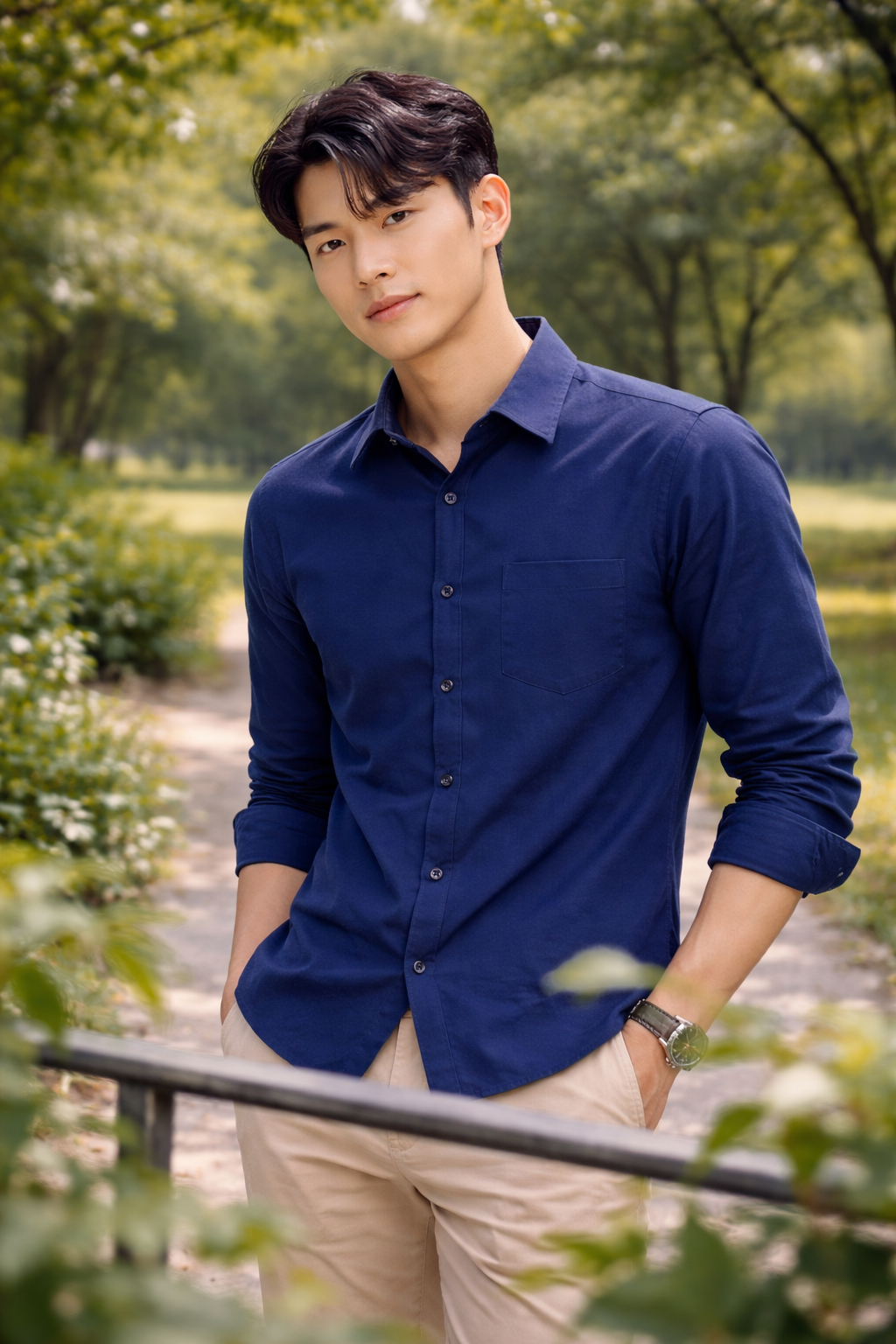 Men's Navy Blue Slim Fit Casual Shirt