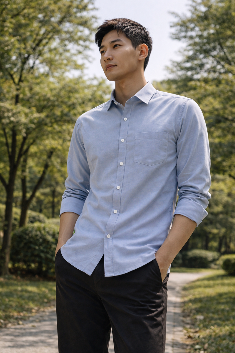 Men's Light Blue Slim Fit Casual Shirt 5