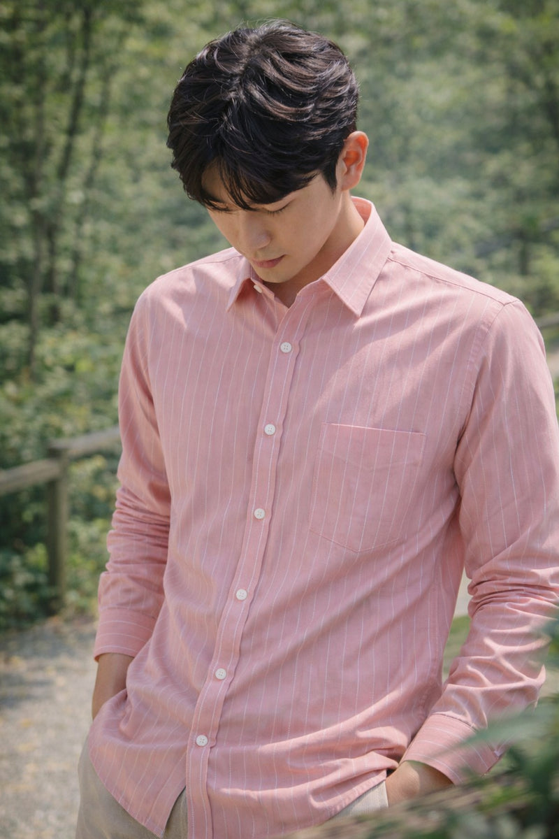 Mens Pink Striped Slim Fit Casual Shirt 6