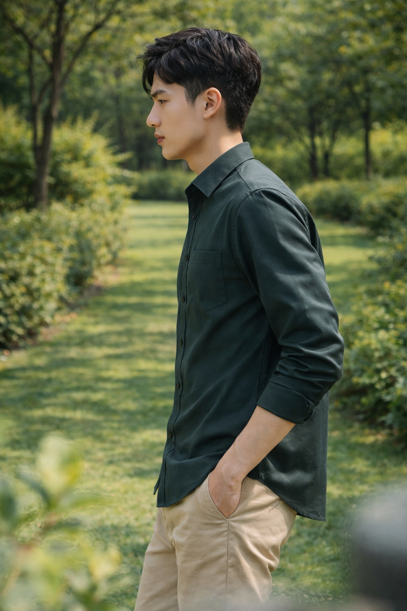 Men's Dark Green Slim Fit Casual Shirt 4