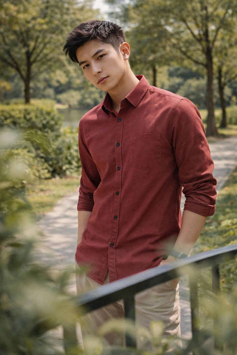 Men's Rust Red Slim Fit Casual Shirt 3