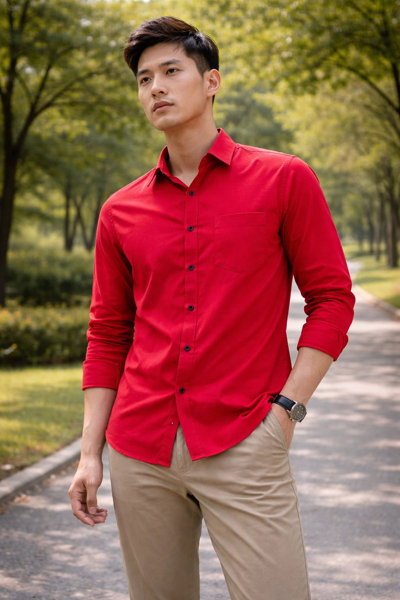 Men's Classical Red Slim Fit Casual Shirt 8