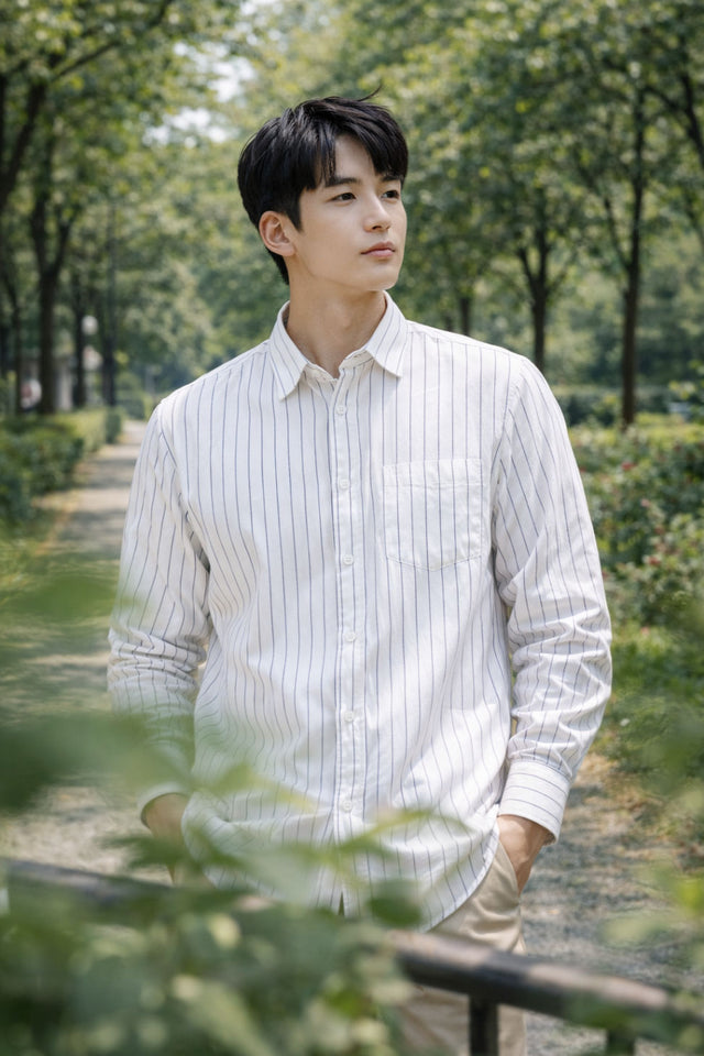 Mens White Striped Slim Fit Casual Shirt