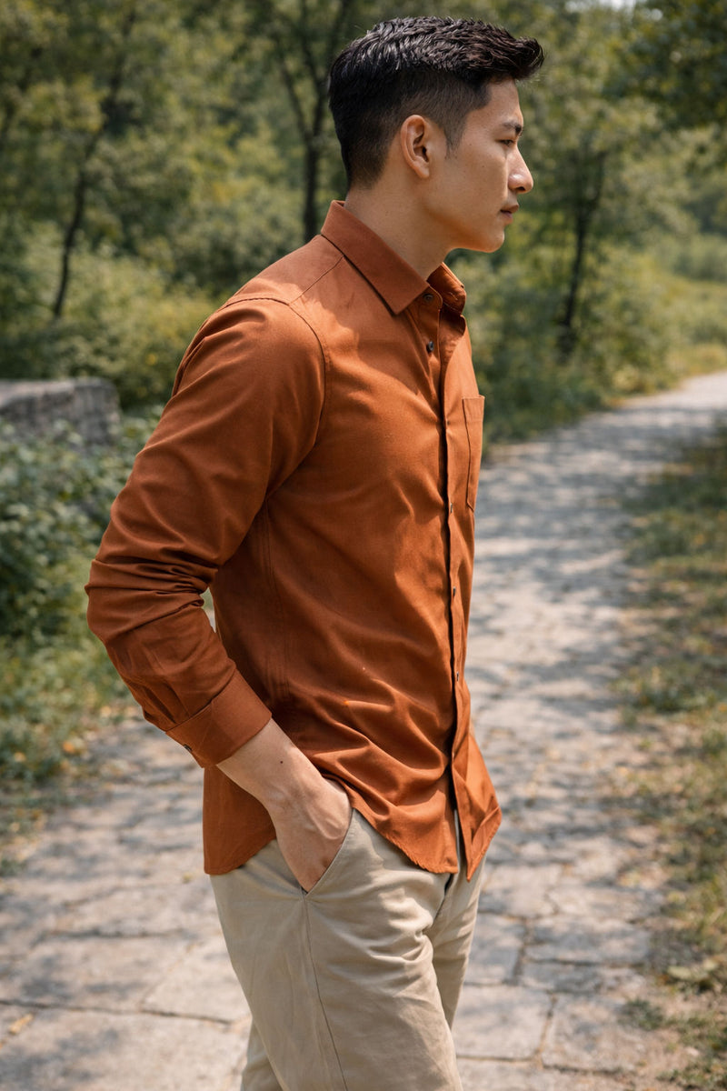 Men's Burnt Orange Slim Fit Casual Shirt 5