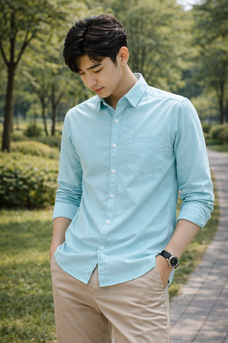 Men's Mint Blue Slim Fit Casual Shirt 5