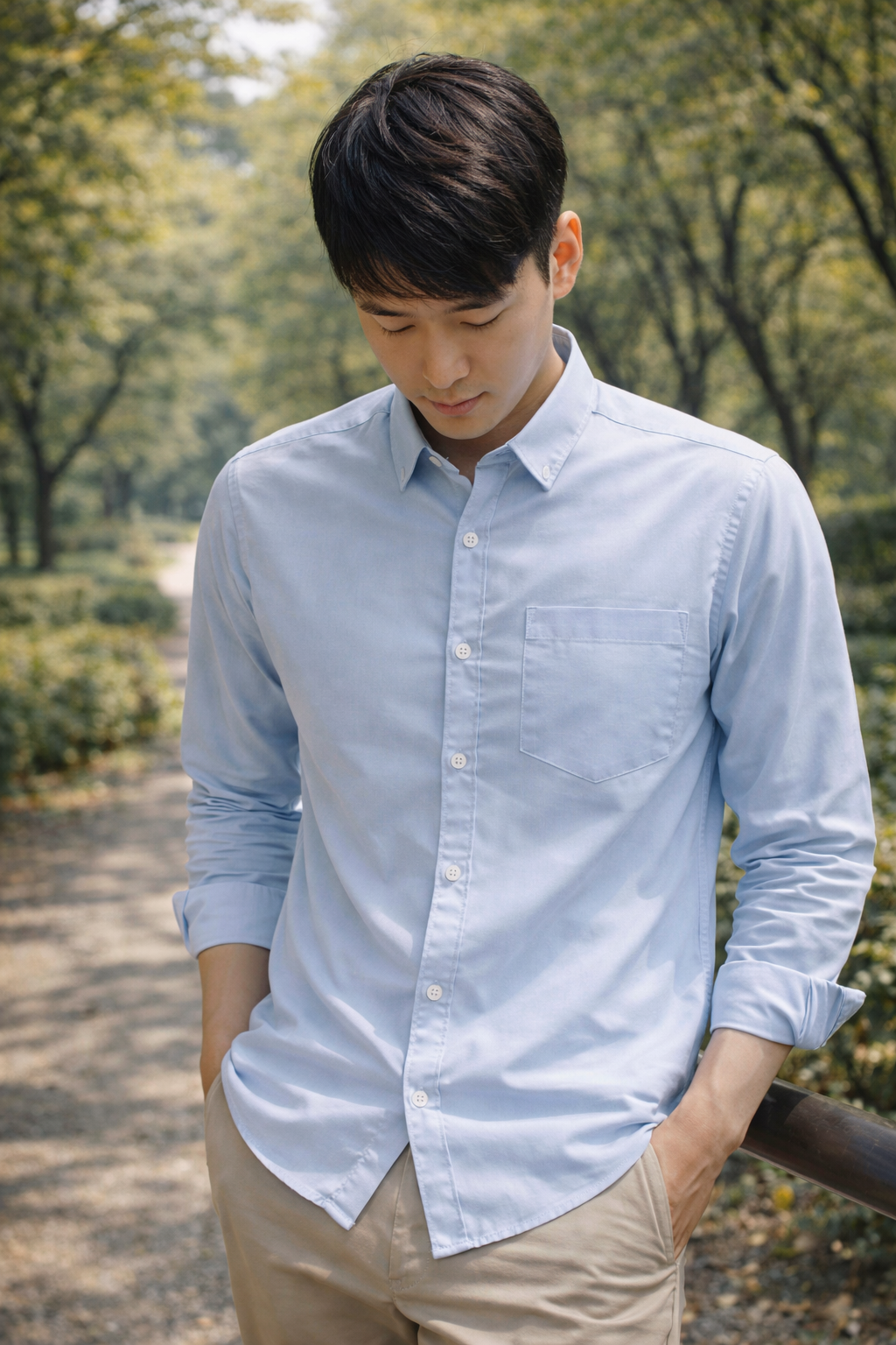 Men's sky blue slim-fit casual shirt, product view